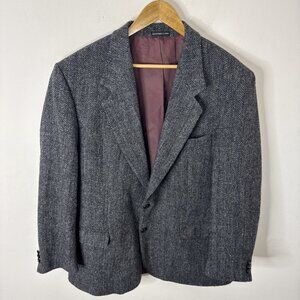 Harris Tweed Men 44 Wool Gray Blue Blazer Sports Coat Herringbone Moores